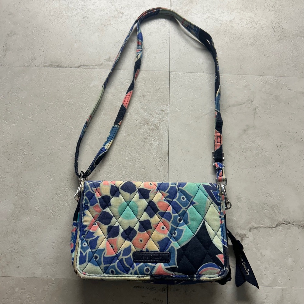 Vera Bradley RFID All In One Crossbody Bag Floral Navy Blue One Size Organizer